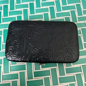 Black Embossed Floral Wallet Card Holder